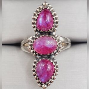 925 Sterling Silver Triple Pink Ring